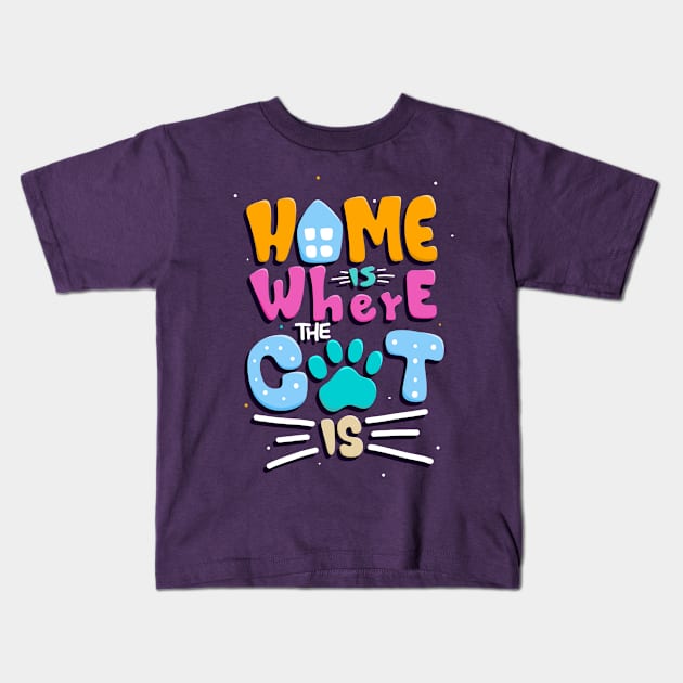 Home Is Where The Cat Is Kids T-Shirt by Artizto